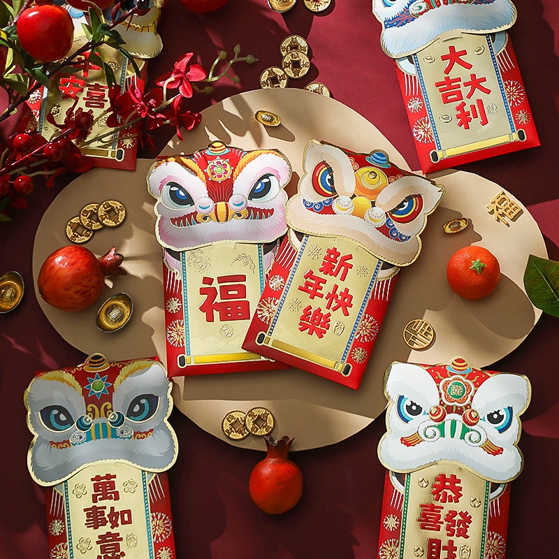 Set 6 Bao Lì Xì 3d Hình Rồng Đỏ Cho Lễ Hội Mùa Xuân 2024