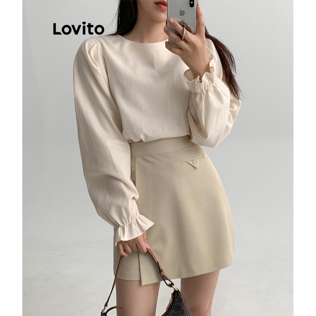 Lovito Váy bất đối xứng hai lớp trơn đơn giản cho nữ L68ED328