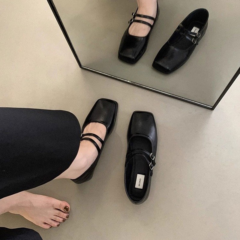 Giày Búp Bê Mũi Vuông Thời Trang retro Pháp 2023 Dành Cho Nữ