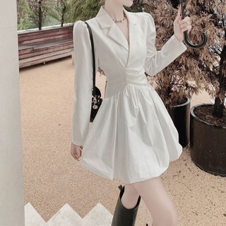 Mới đầm nữ tay dài cổ bẻ buộc eo thời trang thanh lịch