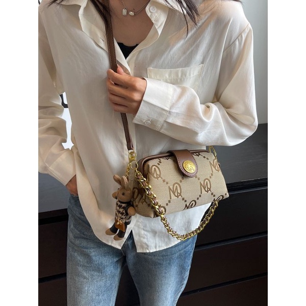 Túi Xách Vải Đeo Vai Phối Dây Xích Thời Trang Mùa Đông 2023 Cho Nữ