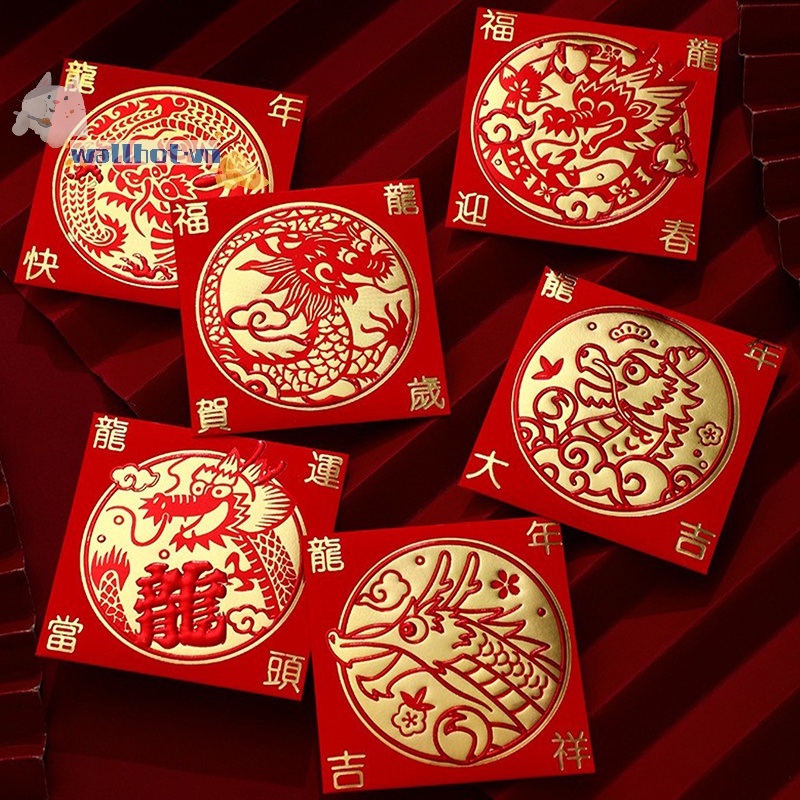 Set 6 Bao Lì Xì Hình Rồng Đỏ May Mắn Cho Năm Mới 2024