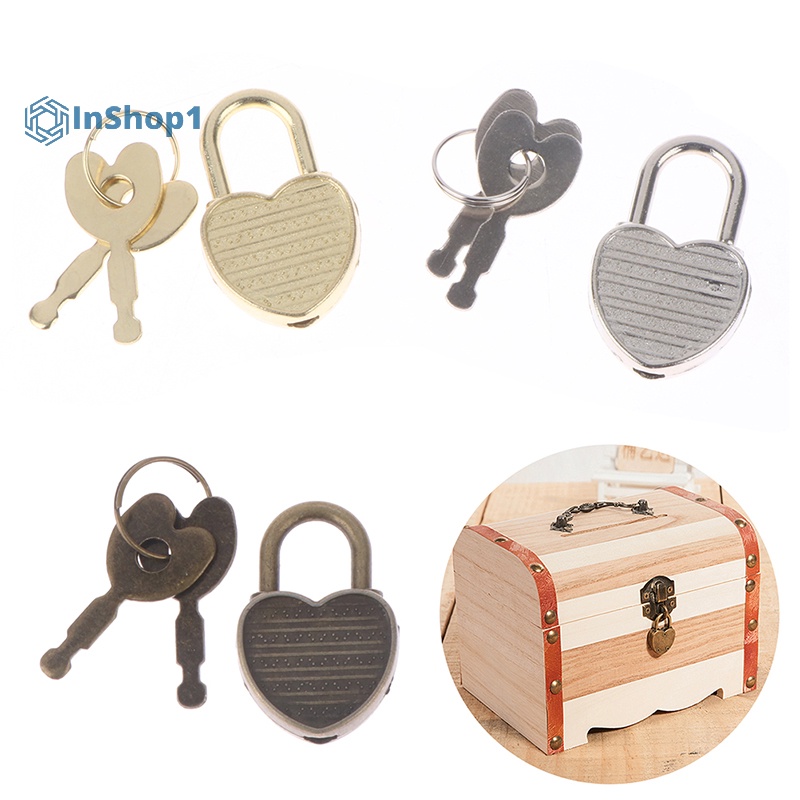 1 Set Ổ Khóa Hành Lý Hình Trái Tim Kèm Chìa Khóa Dùng Cho Nhật Ký / Sách / Trang Sức