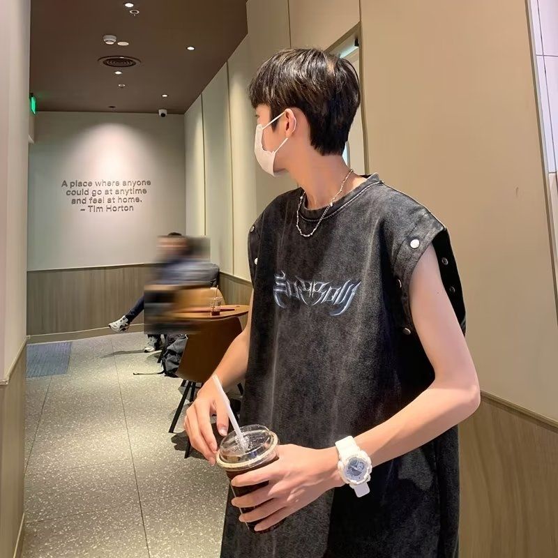 Áo Thun cotton Dáng Rộng Unisex Tháo Rời Được Kiểu Mỹ Cá Tính zyq172