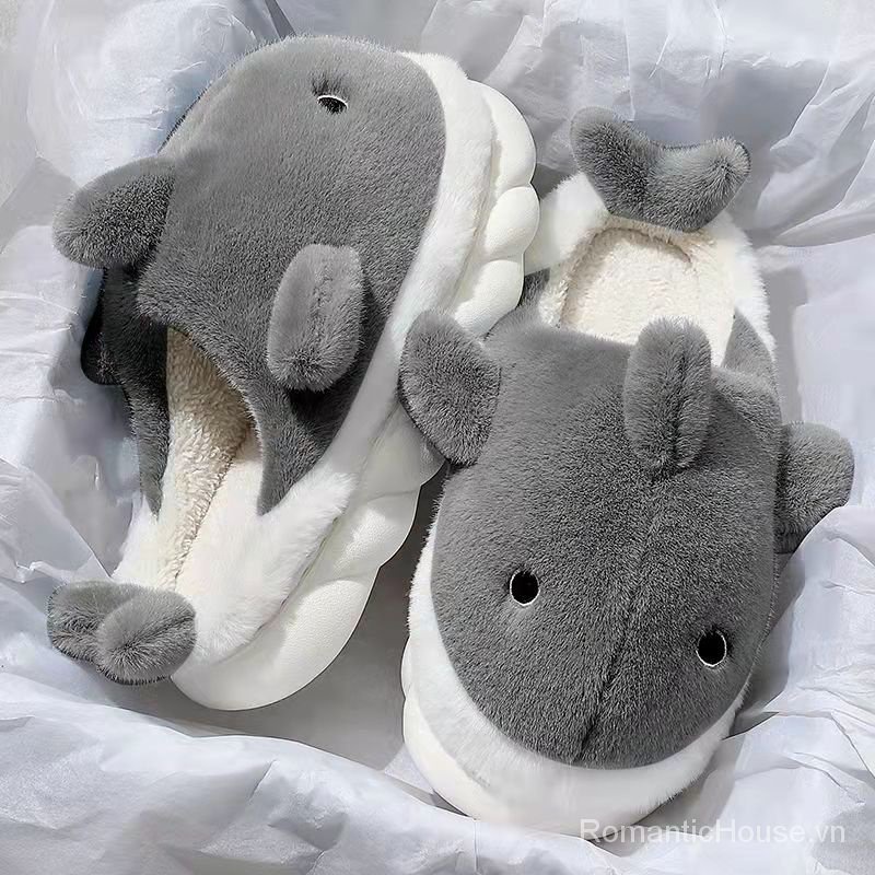 Dép Bông Đi Trong Nhà Chống Trượt Hình Cá Mập Dễ Thương Thời Trang Thu Đông 2023