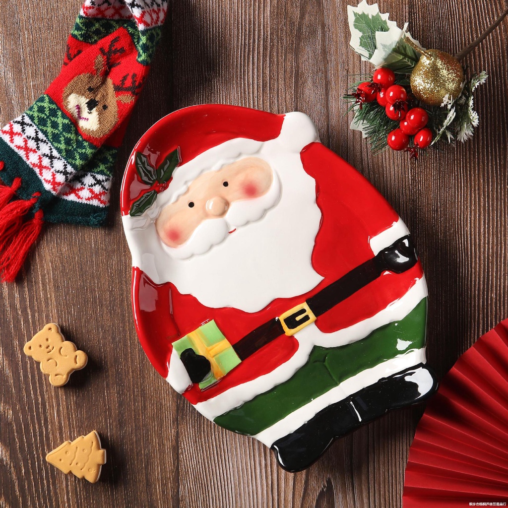 ❤Đĩa Sứ Hình Ông Già Noel Vẽ Tay Ba Chiều