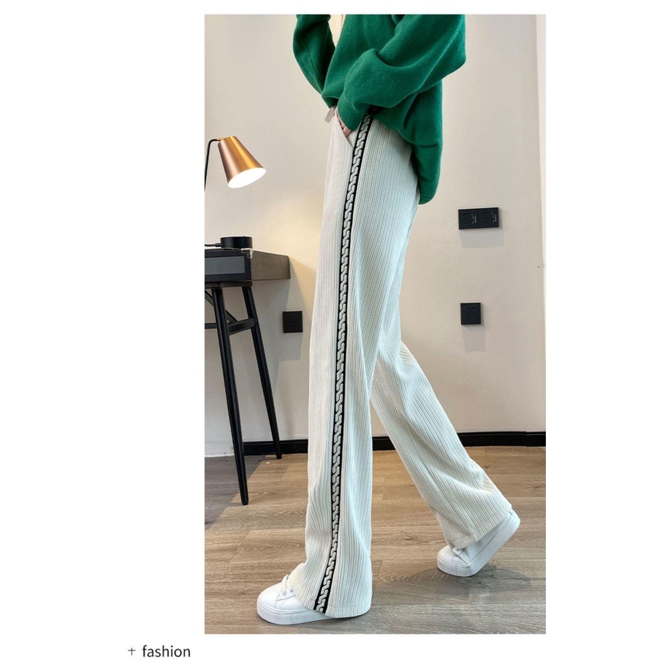 Quần Ống Rộng Cạp Cao Vải Lông Dày Mùa Thu Và Mùa Đông