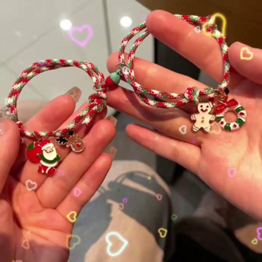 Urtes Bộ 2 Vòng Tay Giáng Sinh Kiểu Kéo Hình Ông Già Noel / Nai Sừng Tấm Thời Trang Cho Cặp Đôi