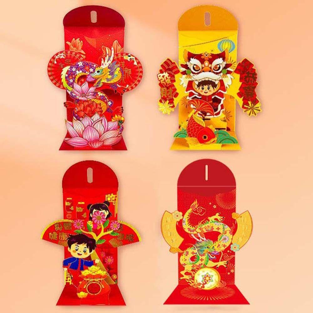 Shanhai Bao Lì Xì Đỏ Trung Hoa 2024 Họa Tiết Rồng Trung Hoa 3d Trang Trí Tiệc Cưới / Lễ Hội Mùa Xuân