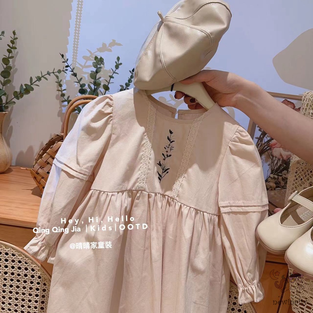 Đầm Công Chúa Dài Tay Thêu Hoa Cho Bé Gái