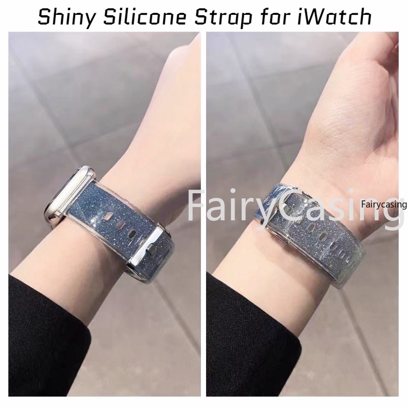Mềm Dây Đeo Đồng Hồ Bằng silicone Lấp Lánh Cho apple watch ultra2 49mm 44mm 45mm 42mm 41mm 42mm 38mm iwatch serise 9 8 7 6 5 se 4 3