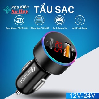 Tẩu cắm sạc ô tô sạc nhanh 20w pd đầu cắm tẩu xạc 12v đo điện áp xe