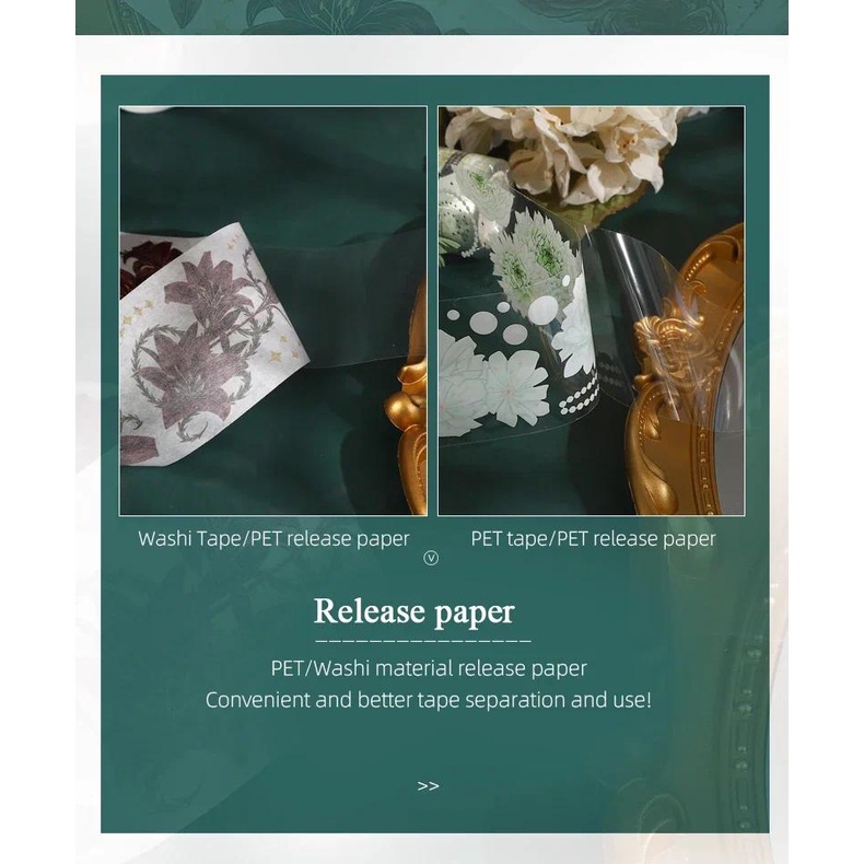 Cuộn Băng washi 200cm / 500cm Họa Tiết Hoa vintage Trang Trí Đa Ứng Dụng