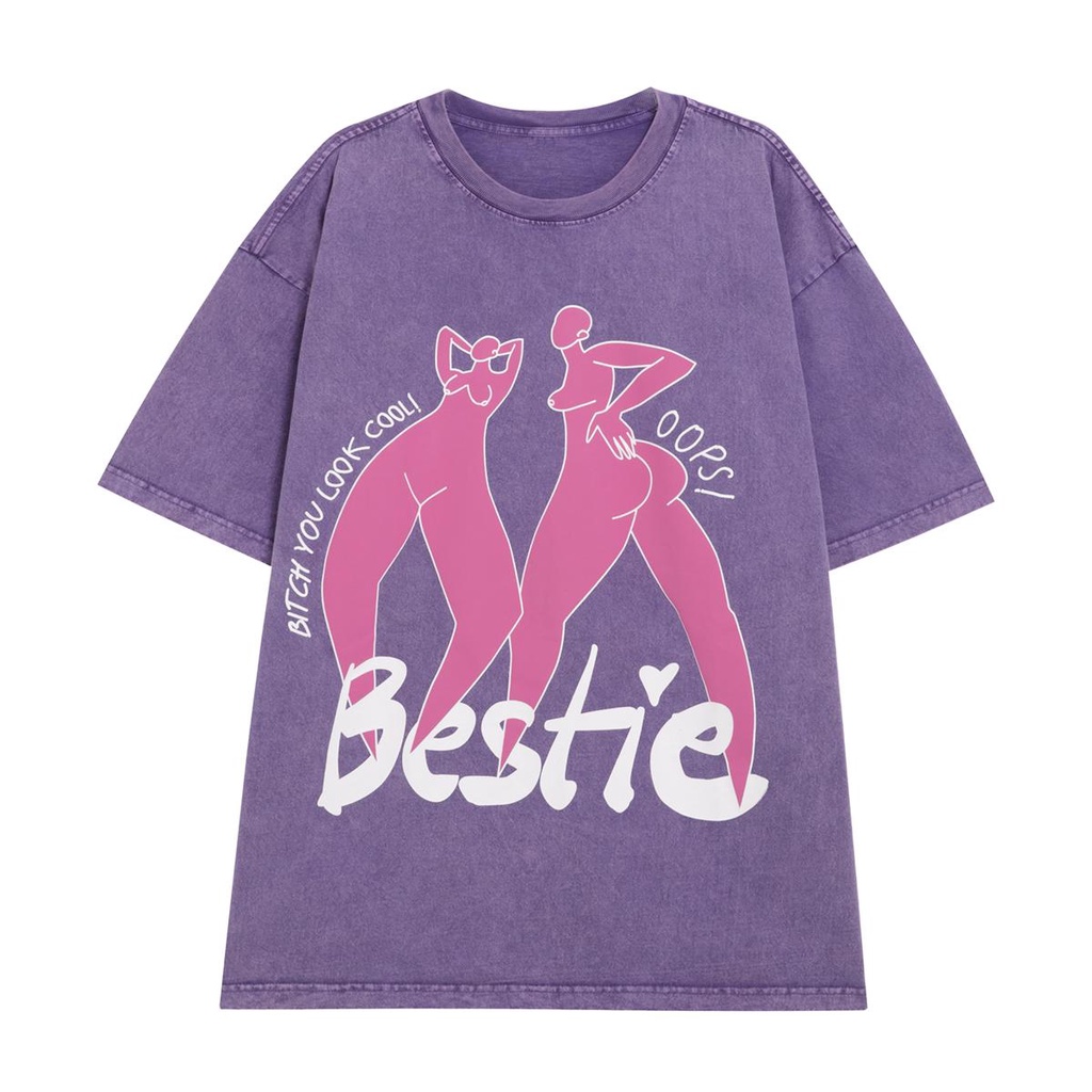 Bestie Oversized Purple Washed Tee -  Áo thun oversized wash in hình