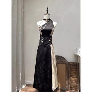 [Hàng Có Sẵn Giao Hàng Ngay Lập Tức] Đầm Sườn Xám Cách Tân Màu Đen Phong Cách Trung Hoa Cổ Điển Mùa Thu Thường Xuyên Có Thể Mặc Vào Mùa Thu