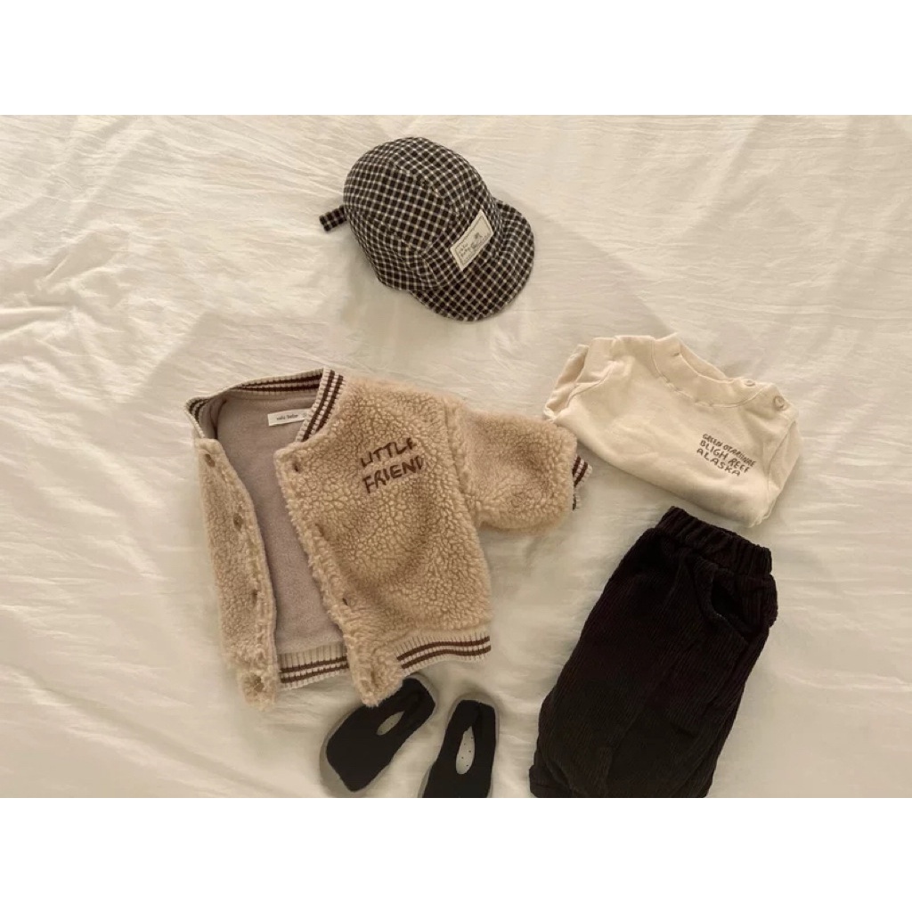 Áo Khoác Bóng Chày Tay Dài Lót Lông Cừu Dày Dặn Giữ Ấm Phong Cách Hàn Quốc Thời Trang Thu Đông Cho Bé