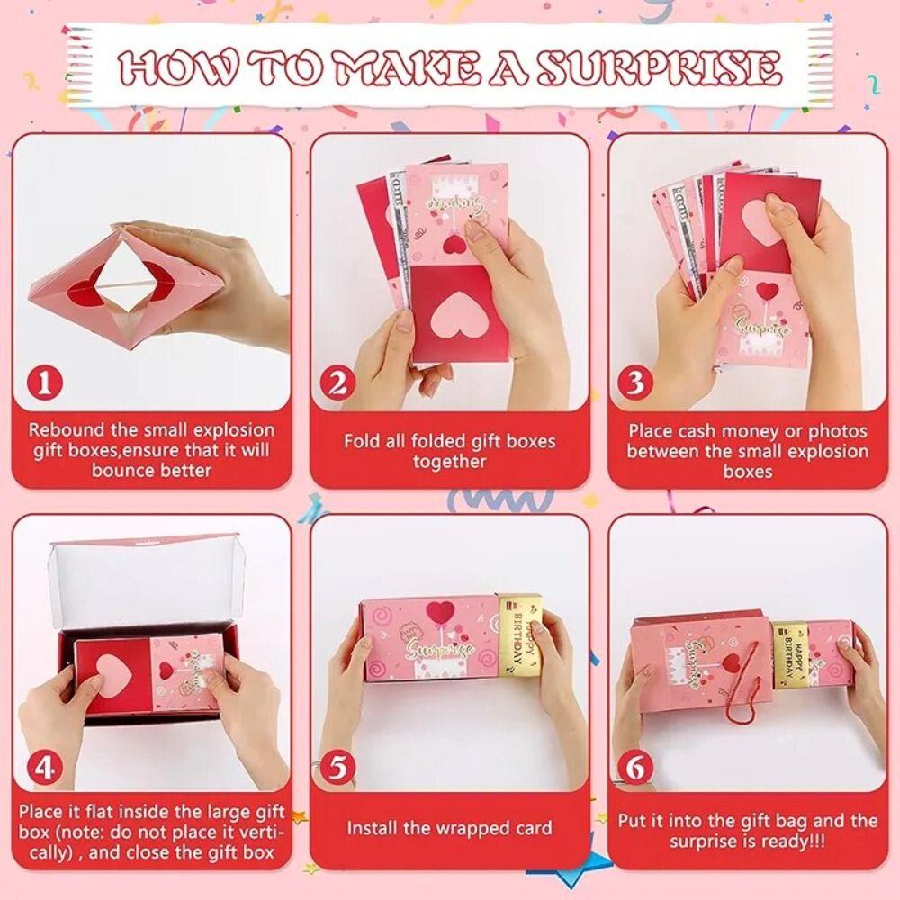 Back2 Hộp Quà Tặng bouncing bouncing Đỏ Dạng Gấp Sáng Tạo Vui Nhộn Bật Lên Tiền Mặt Bùng Nổ Boon Tự Làm