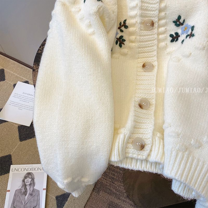 Skms Áo Khoác cardigan Dệt Kim Tay Dài Cổ Tròn Thêu Họa Tiết Thời Trang Thu Đông 2023