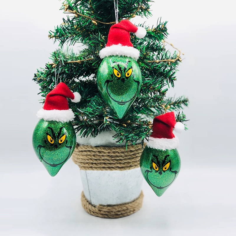 New 1pc Grinch with Santa Hat Christmas Ornament Glitter Christmas Tree Pendant