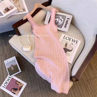 Thương Hiệu Lớn Váy Dây Dệt Kim Ôm Dáng Đơn Giản Màu Hồng Cắt Nhãn Dán Đuôi Một Lớp Chất Lượng Cao Cho Nữ Trình Diễn Cơ Thể