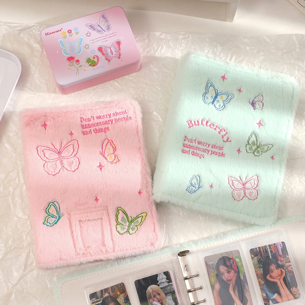 Cuốn album Ảnh Thẻ Nhỏ Bốn Ngăn Bằng Vải Bông Thêu Hình Bướm Kiểu Hàn Quốc polaroid idol