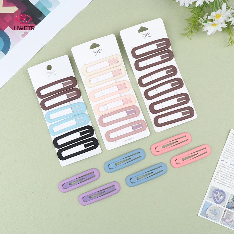 Set 6 Kẹp Tóc Hình Elip Bằng Hợp Kim Màu Trơn Đơn Giản Cho Nữ Mới