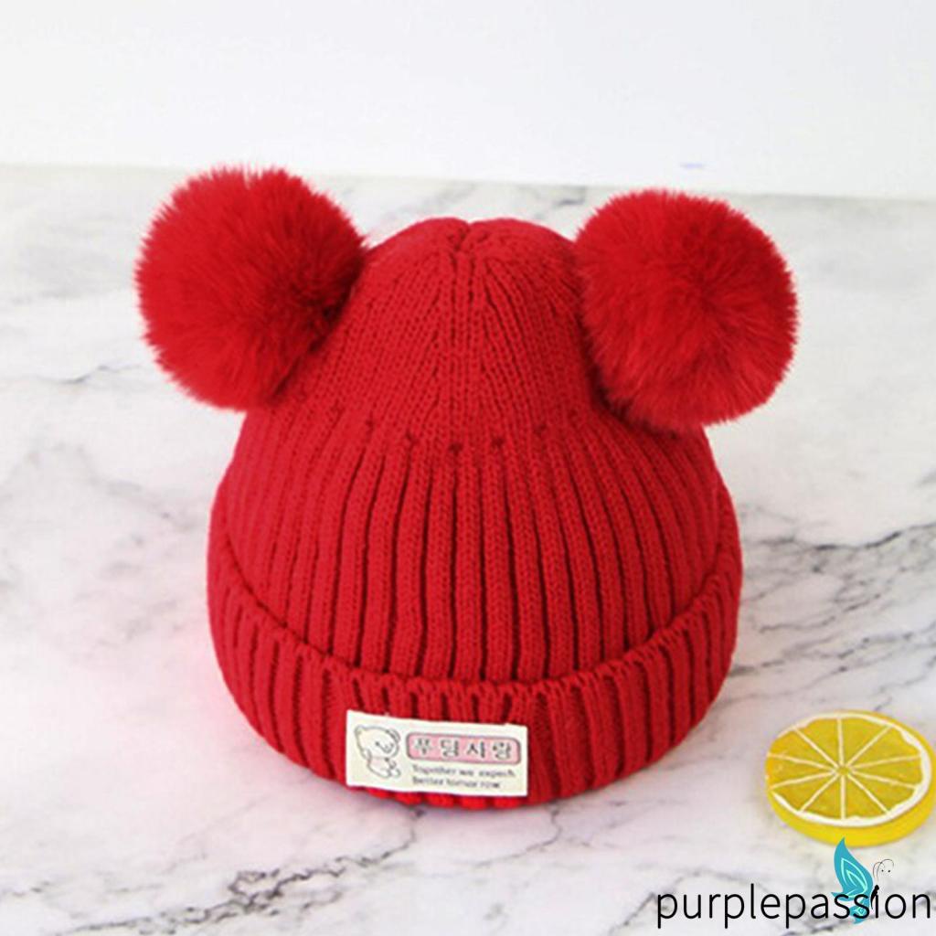 Mũ beanie Dệt Kim Màu Tím In Chữ bear Thời Trang Thu Đông Ấm Áp Cho Bé Trai Bé Gái