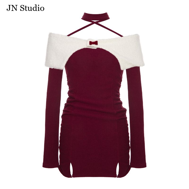 JN Studio Chic váy nữ Đầm Body Cho thời váy Casual Hàn Phong Trendy INS Christmas WLQ23B0JWL 45Z231111