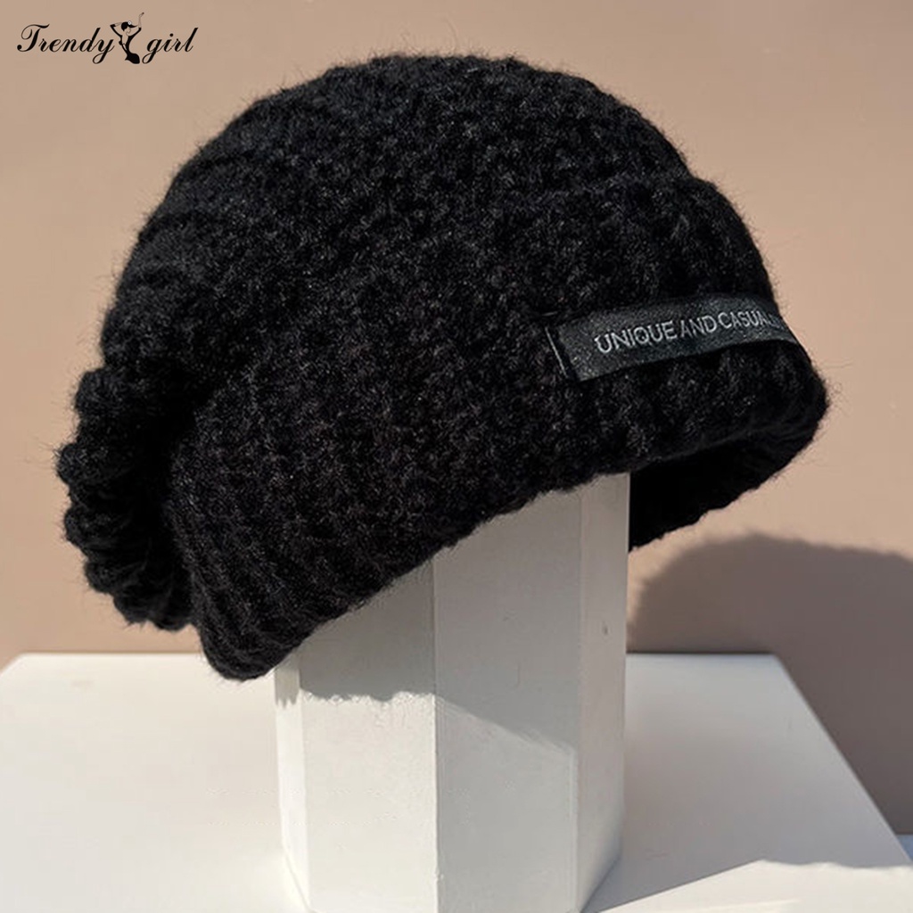 Mũ beanie Dệt Kim Dày Dặn Màu Trơn Giữ Ấm Mùa Đông Phong Cách Nhật Bản Cho Nữ