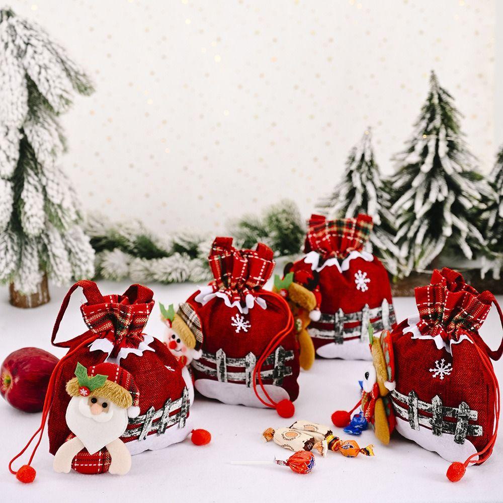Mmluck Túi Dây Rút Đựng Quà Giáng Sinh Bằng Vải Cầm Tay Hình Ông Già Noel / Nai Sừng Tấm / Gấu Tuyết / Nai Sừng Tấm Thời Trang