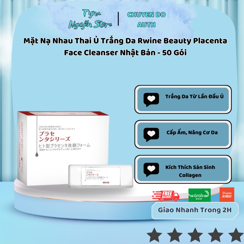 Mặt Nạ Nhau Thai Ủ Trắng Da Rwine Beauty Placenta Face Cleanser Nhật Bản - 50 Gói