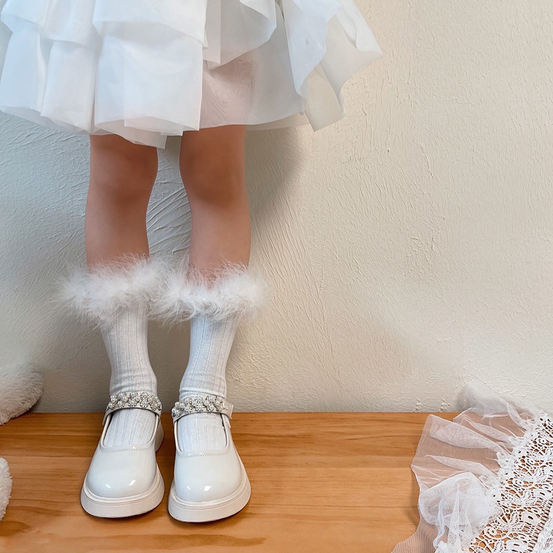 Hàng Mới Về  Vớ Học Sinh Trung Bình Phối Ren Lông Vũ Màu Sắc Tuyến Tính Nhật Bản Dễ Thương Cho Nữ Sinh