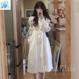 Đầm Chữ a Tay Dài Phồng Màu Trắng Phong Cách Hàn Quốc Thanh Lịch Dành Cho Mẹ & Bé