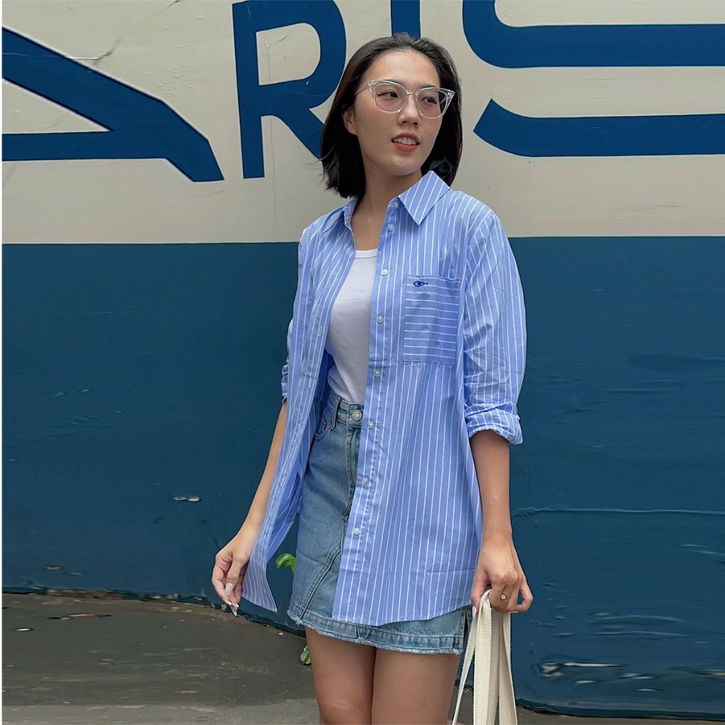 TheBlueTshirt - Áo Sơ Mi Phom Rộng Nữ - Oversized Pocket Shirt - CCR Stripe S Cotton