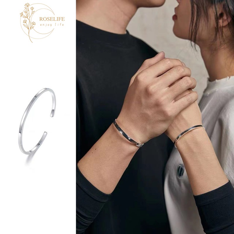 Roselife Vòng Tay Hở Bằng Thép Không Gỉ Trơn Điều Chỉnh Được Thời Trang unisex