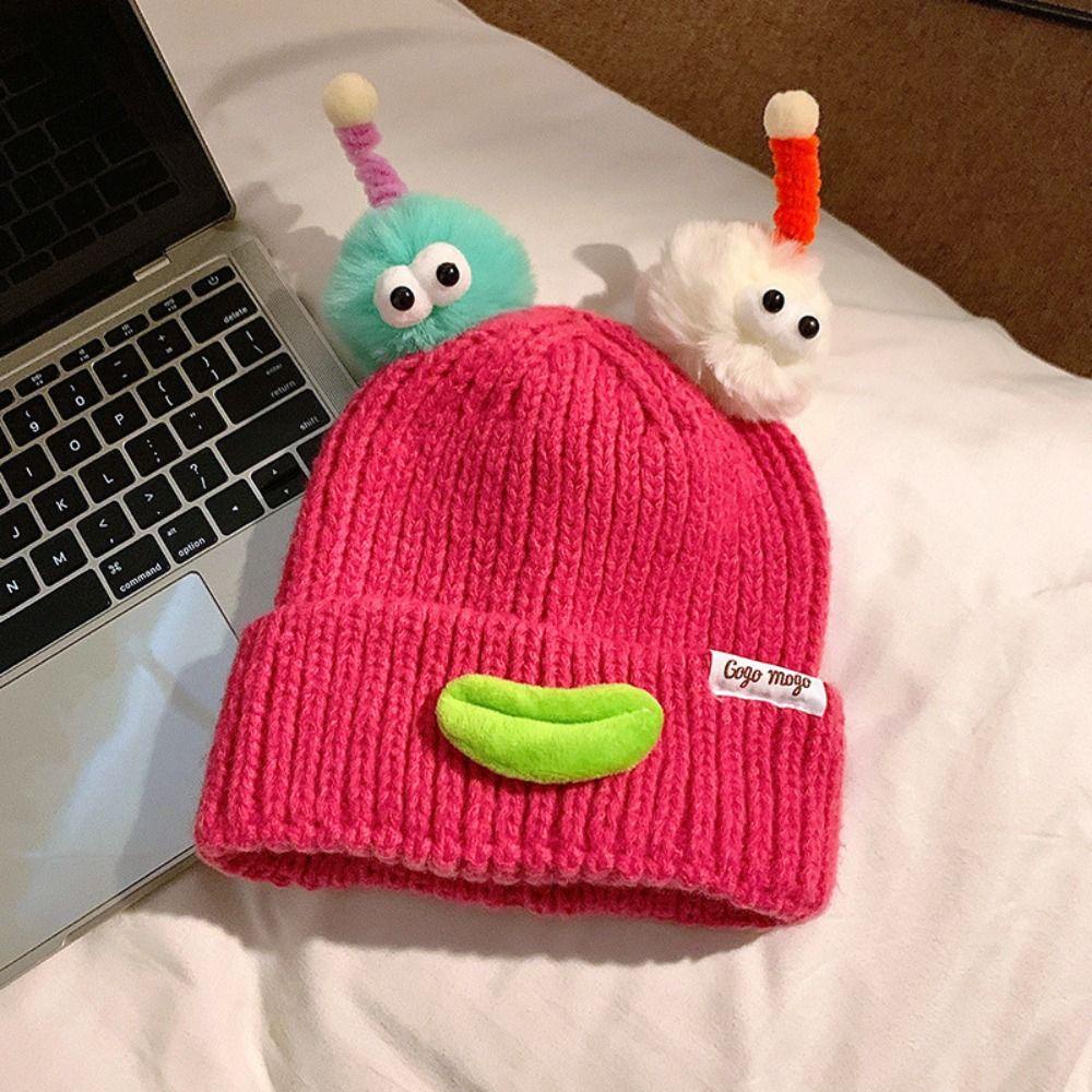 Mũ Len beanie Hình Xúc Xích Hoạt Hình Vui Nhộn Màu Kẹo Ngọt Thời Trang Thu Đông