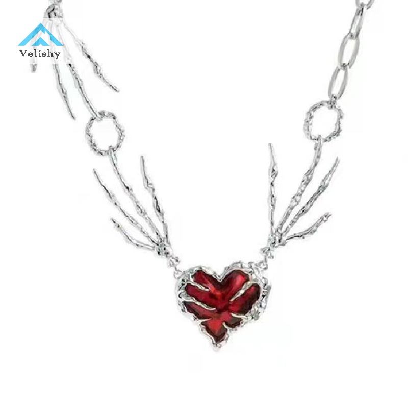Velishy Vòng Cổ choker Mặt Hình Trái Tim Màu Đỏ Phong Cách gothic punk Thời Trang Cho Nữ