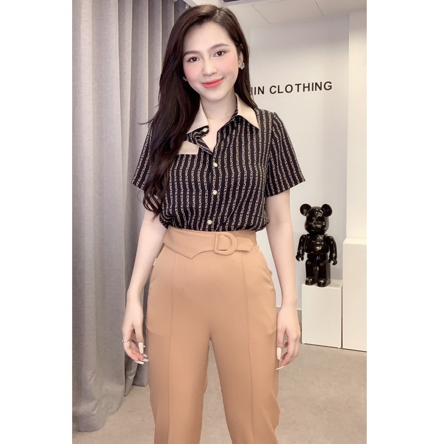 Quần baggy nữ công sở thiết kế cạp cao cách điệu mix đai trẻ trung, thanh lịch Liin Clothing QD3743