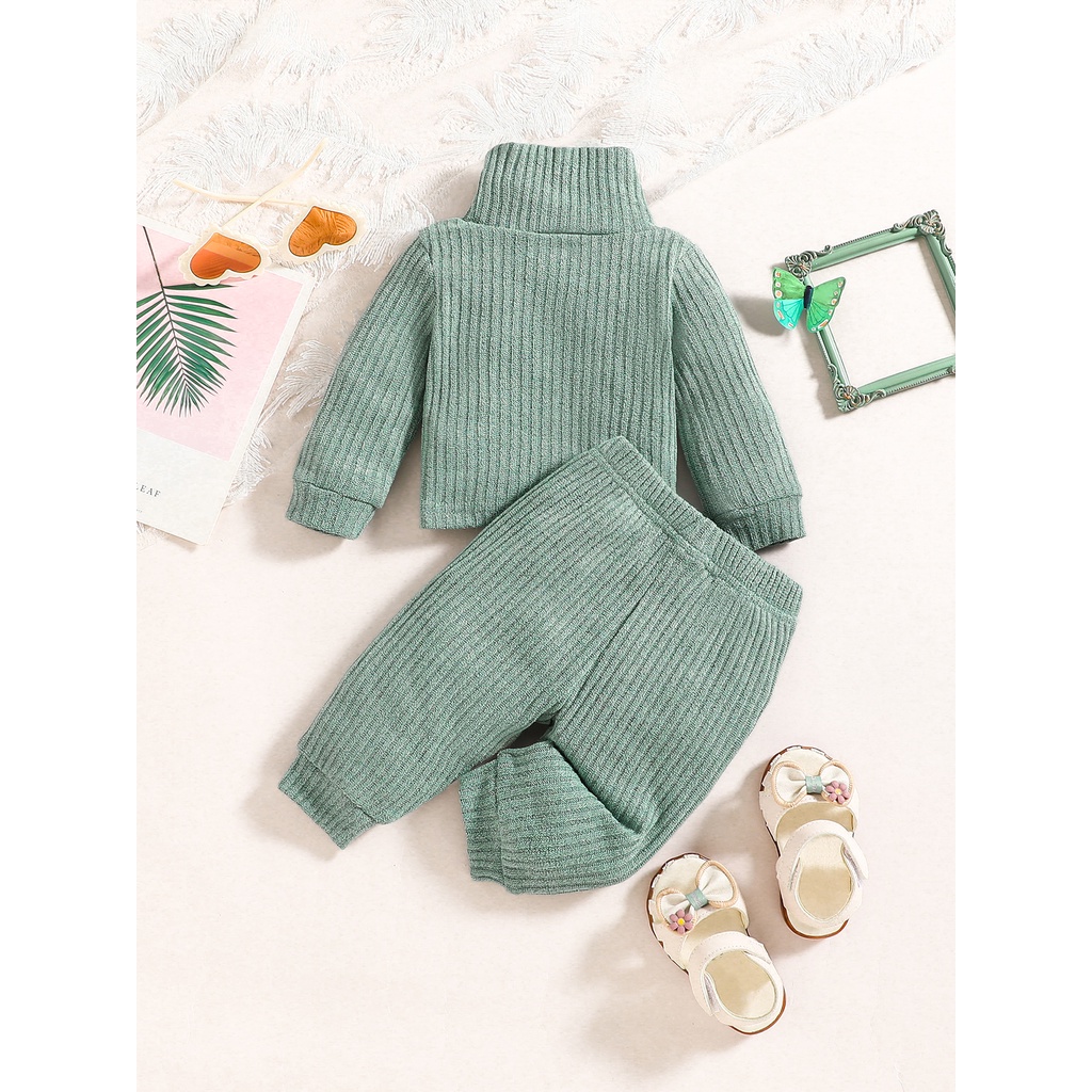 Combo bộ đồ bé gái trai 3-24tháng Màu Trơn Cổ Cao Giữ Ấm Mùa Đông Áo Sweater Tay Dài áo phông quần dài set thời trang cho bé trẻ em sơ sinh