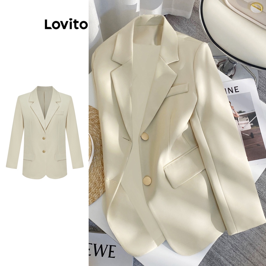 Lovito Áo khoác blazer có nút trơn phía trước thông thường dành cho nữ L68ED078 (Quả mơ)
