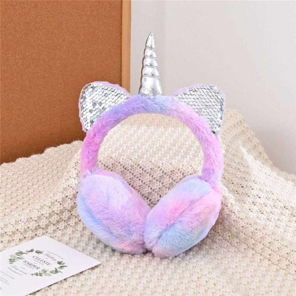 Topbeauty 1 Nút Bịt Tai Phủ Lông Mềm Mại Hình Kỳ Lân Giữ Ấm Mùa Đông Cho Bé Gái
