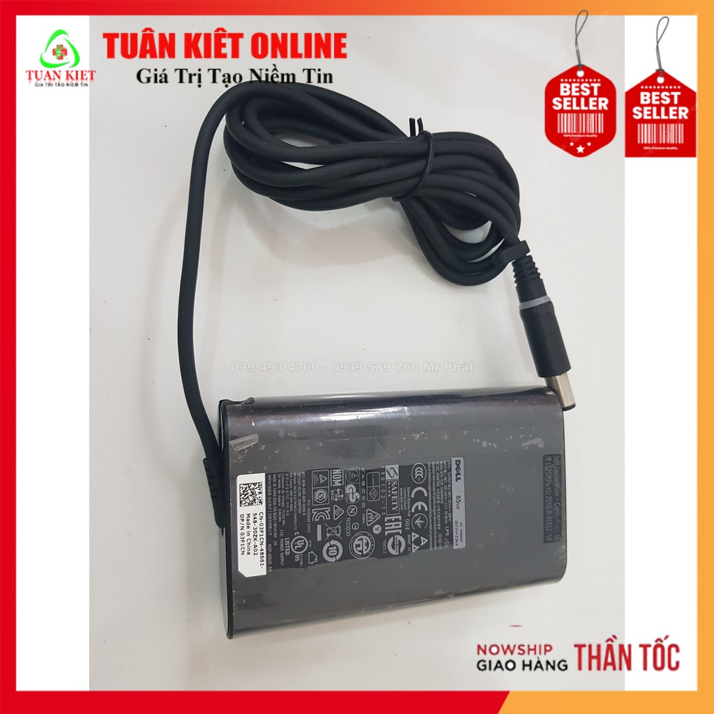 Cục nguồn sạc laptop Dell Oval 19.5V3.34A  65w DA65NM130 Zin bảo hành 12 tháng - Hình thật video thật của sản phẩm