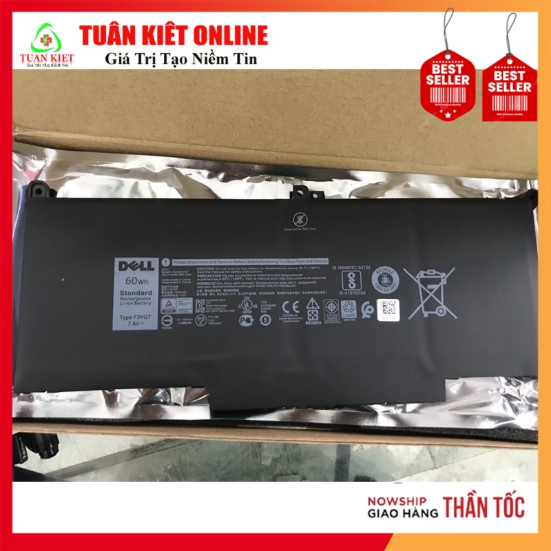 Pin Dell (Original) 60wh Latitude 12 7280 7480 F3YGT Battery