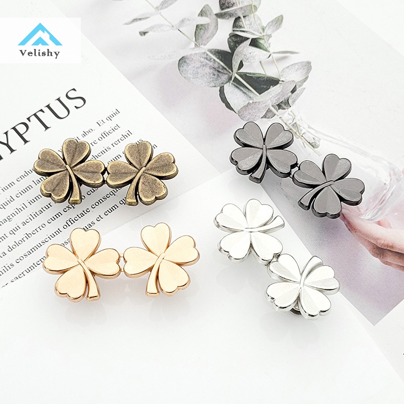 Velishy 1 Cặp Nút Thắt Lưng Quần Jean Hình Cỏ Bốn Lá Có Thể Điều Chỉnh Không Đường May