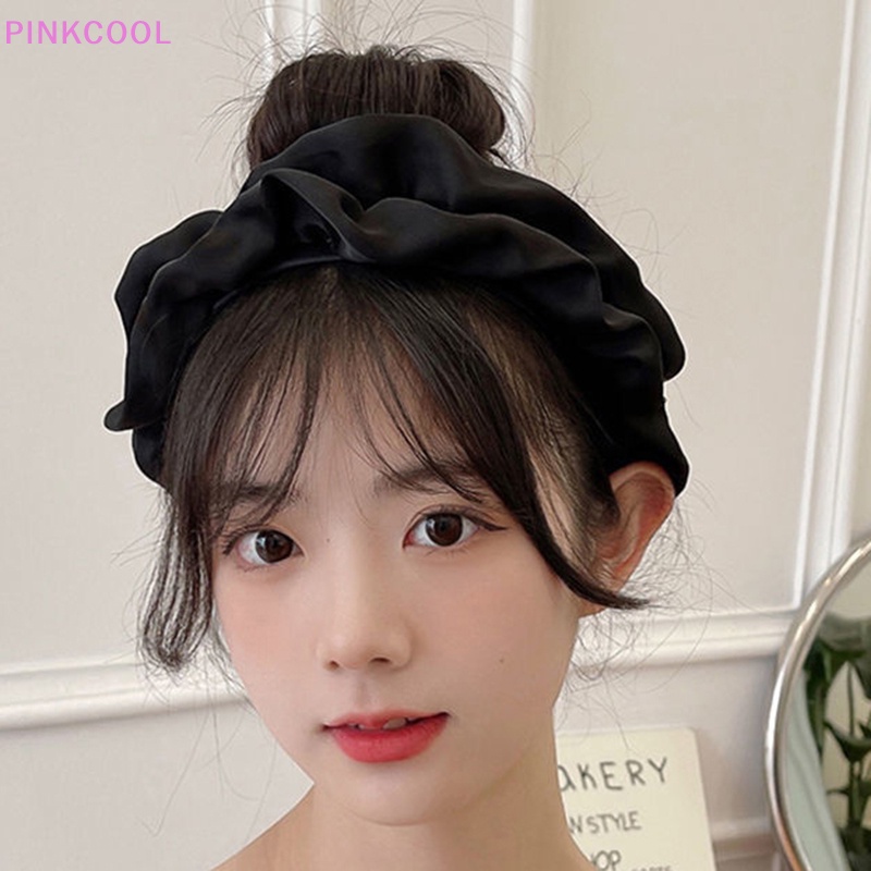 Pinkcool Băng Đô Cài Tóc Bản Rộng Bằng Vải Trơn Xếp Ly Thời Trang Cho Nữ