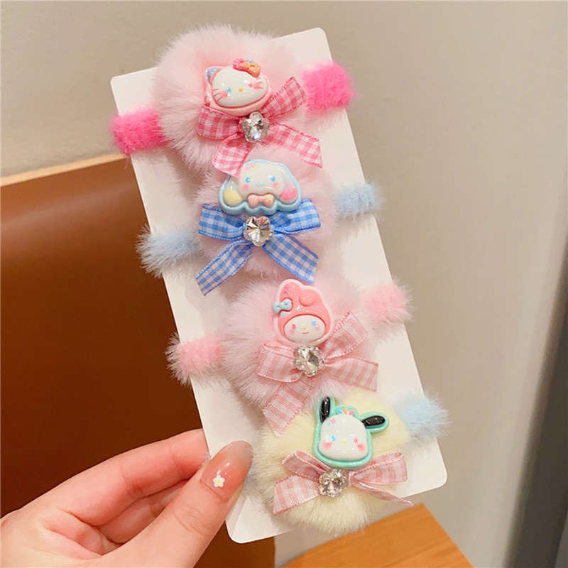 SANRIO Băng Đô Bằng Da Phủ Lông Không Làm Tổn Thương Tóc Cho Bé Gái