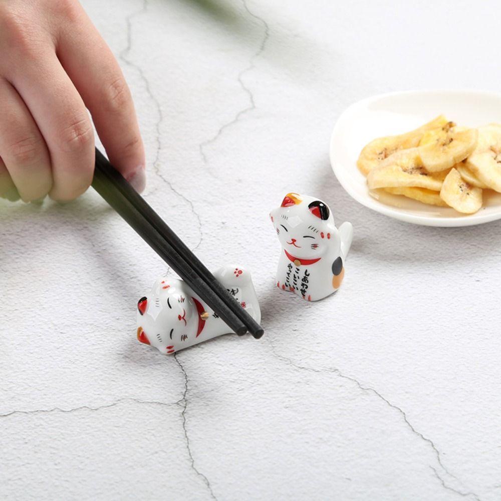 Giá Đỡ Bút Bằng Gốm Hình Mèo May Mắn Để Bàn