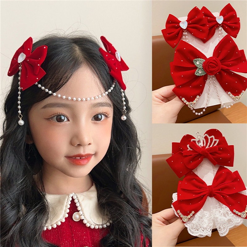 Kẹp Tóc Nơ Phong Cách Giáng Sinh Năm Mới Không Làm Tổn Thương Tóc Dành Cho Bé Gái trang trí tết