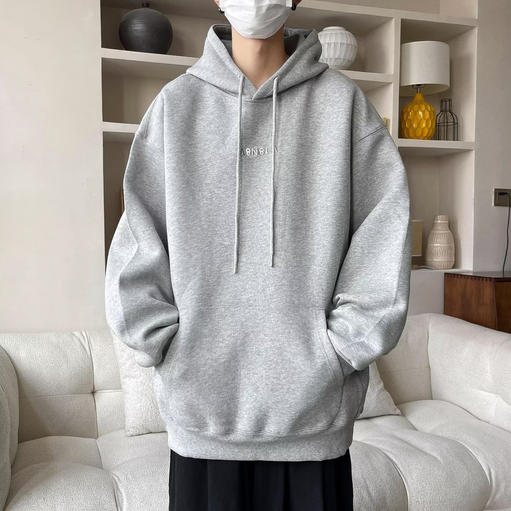 Áo hoodie cotton Màu Trơn Thêu Chữ Phong Cách Tối Giản Thời Trang Thu Đông Mới