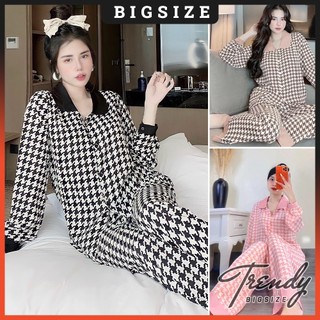 Đồ Bộ Tay Dài Bigsize Nữ, Đồ Mặc Nhà Lụa Cổ Sen Pyjama Kiểu Thời Trang TRENDY 50-100kg TD103